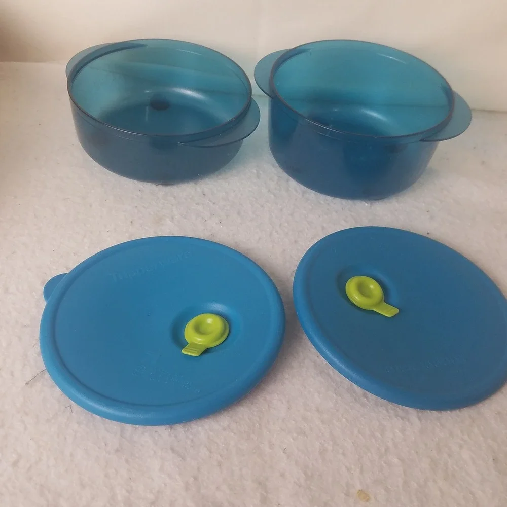 Tupperware Vent N Serve Round Container 2.5 & 3.5 Cups‎ Peacock Microwave set